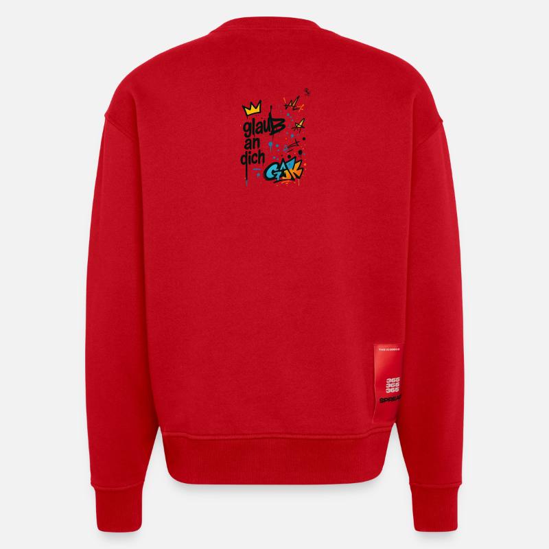Graffiti Glaub An Dich Design - Heavyweight Oversized Organic Crew Neck Made in EU - Rot