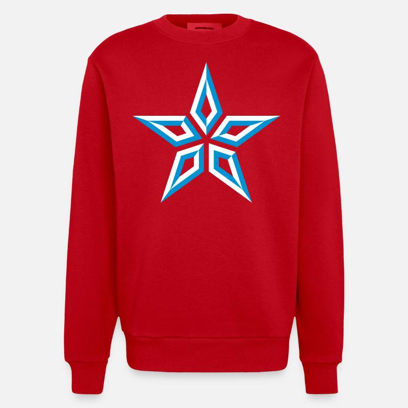 Star Design (Five-Pointed / Blue White) - Heavyweight Oversized Organic Crew Neck Made in EU - red