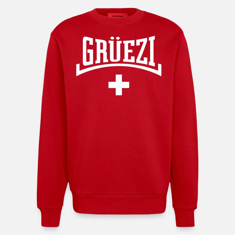 Grüezi (Schweiz / Schweizerfahne / Konkav) - Heavyweight Oversized Organic Crew Neck Made in EU - Rot