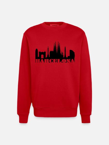 Skyline Barcelona Spain - Heavyweight Oversized Organic Crew Neck Made in EU - red