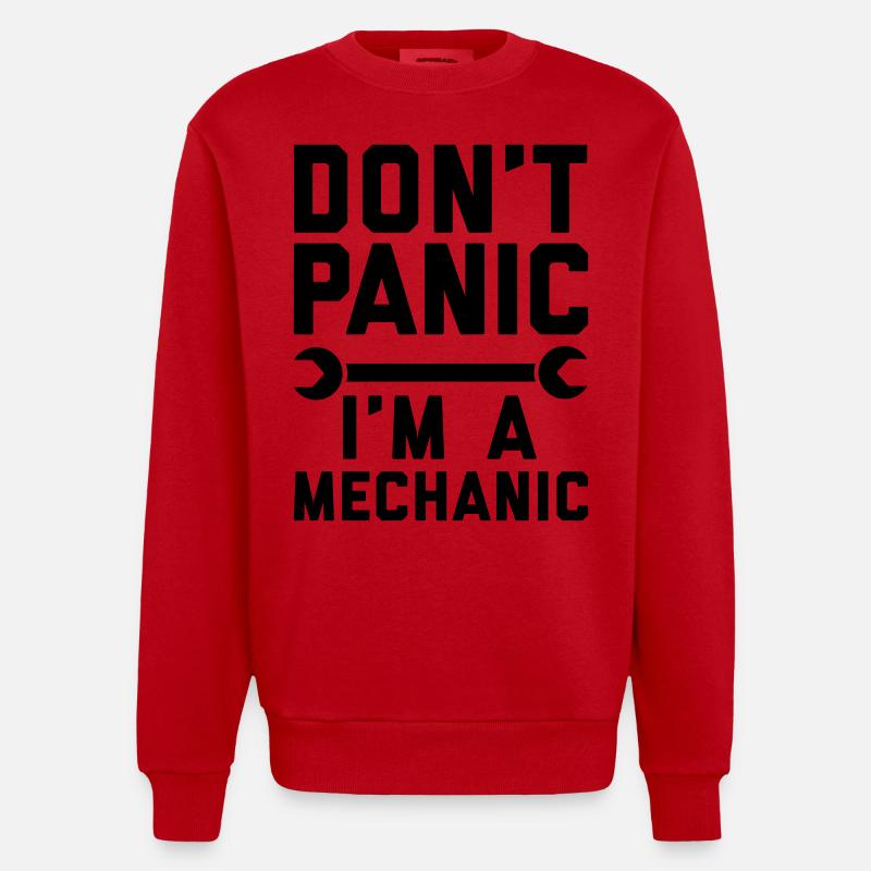 Don't panic i'm a mechanic - Sweat bio épais oversize fabriqué en UE - rouge