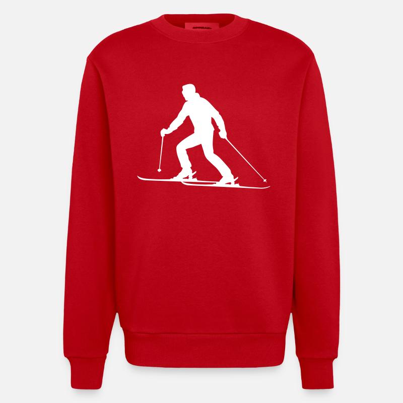 Skiing Skiing Man Silhouette - Heavyweight Oversized Organic Crew Neck Made in EU - red