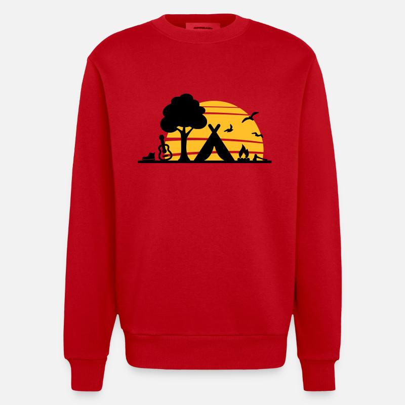 Freizeit - Camping Zelten Sonne - Heavyweight Oversized Organic Crew Neck Made in EU - Rot