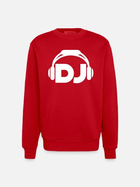 DJ Headphones Music Party Celebrations Text Lettering - Heavyweight Oversized Organic Crew Neck Made in EU - red