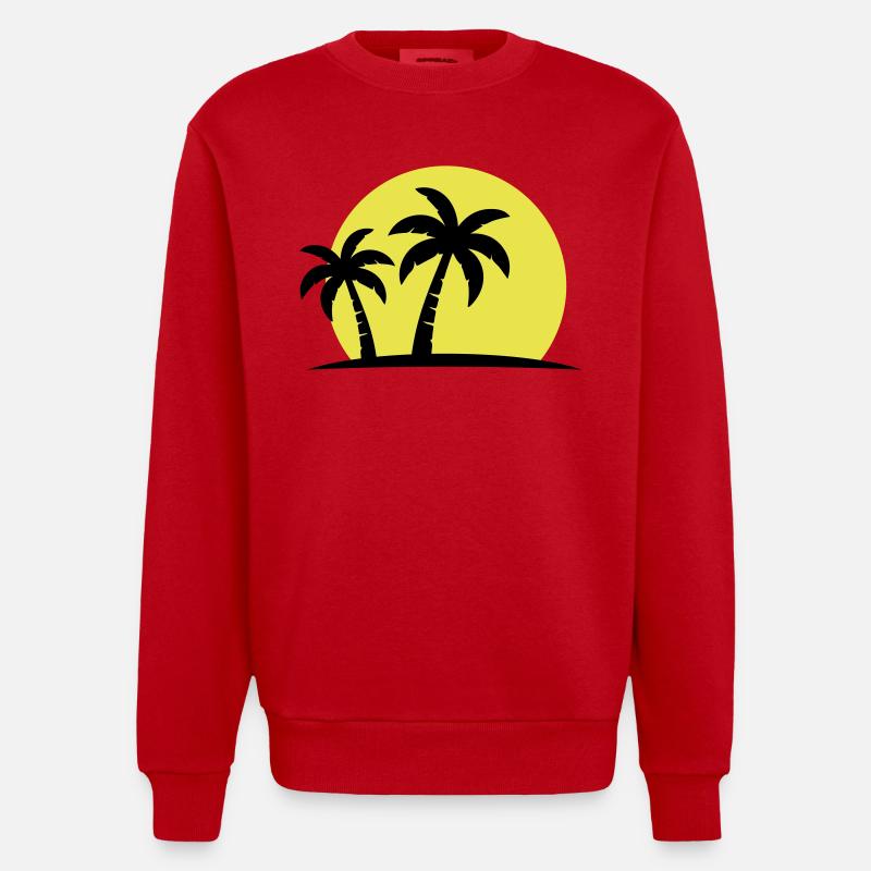 Palm Tree Beach Sunset Holiday - Heavyweight Oversized Organic Crew Neck Made in EU - red