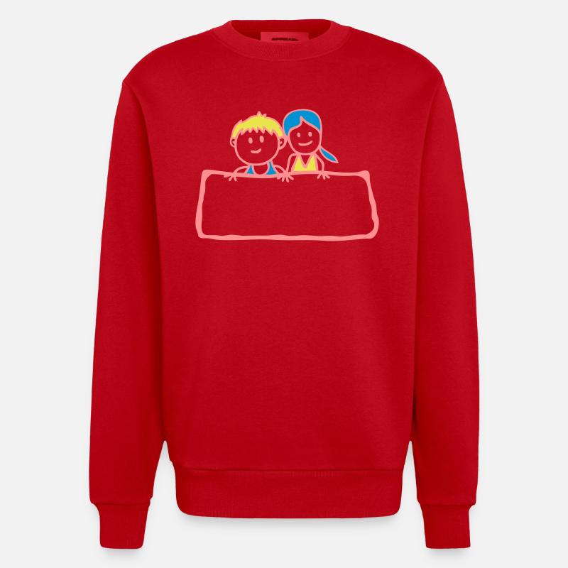 Zeichen-Panel Junge Mädchen Partei anniv - Heavyweight Oversized Organic Crew Neck Made in EU - Rot
