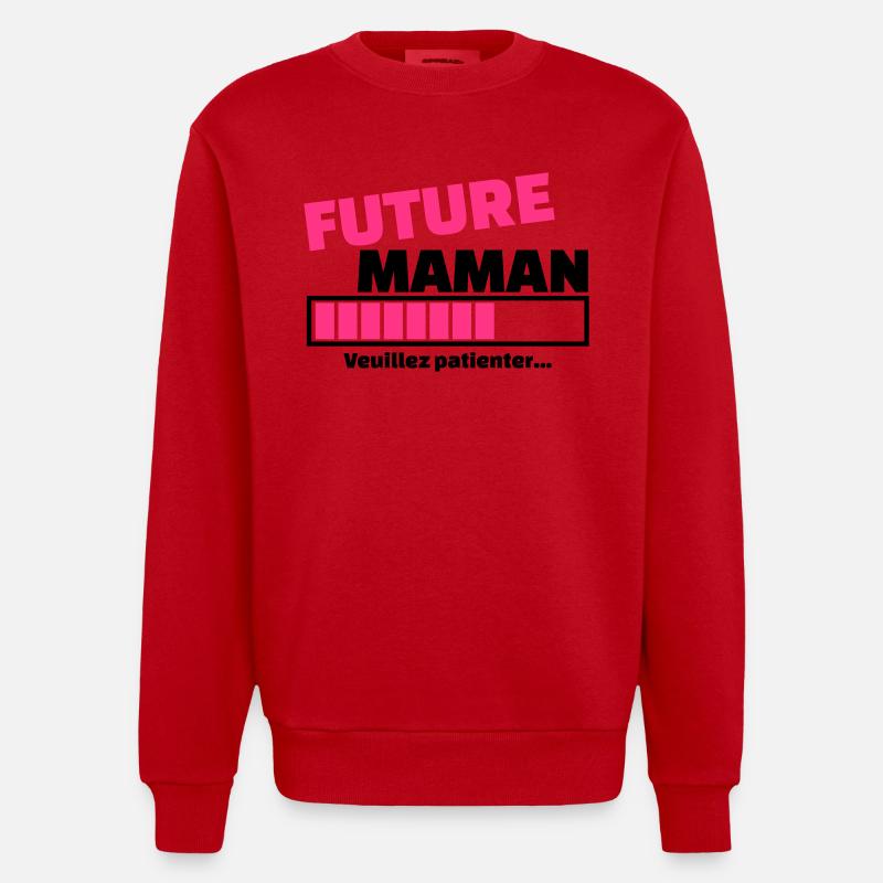 future maman veuillez patienter - Sweat bio épais oversize fabriqué en UE - rouge
