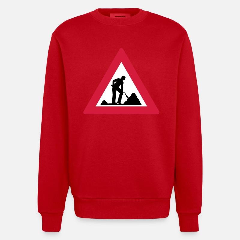 Hommes au avertissement de travail - Sweat bio épais oversize fabriqué en UE - rouge
