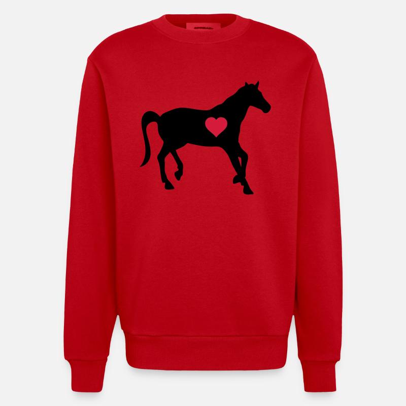 Cheval Amour Coeur 2 - Sweat bio épais oversize fabriqué en UE - rouge