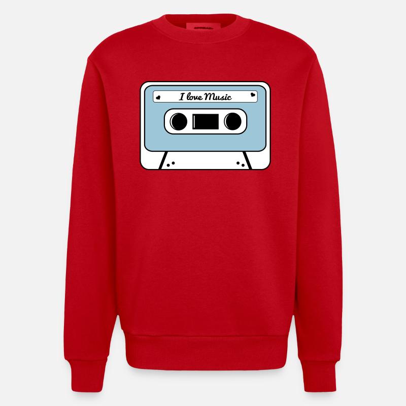 I love music cassette - Sweat bio épais oversize fabriqué en UE - rouge