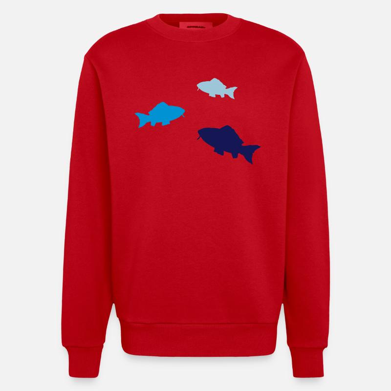 fische02 - Heavyweight Oversized Organic Crew Neck Made in EU - Rot