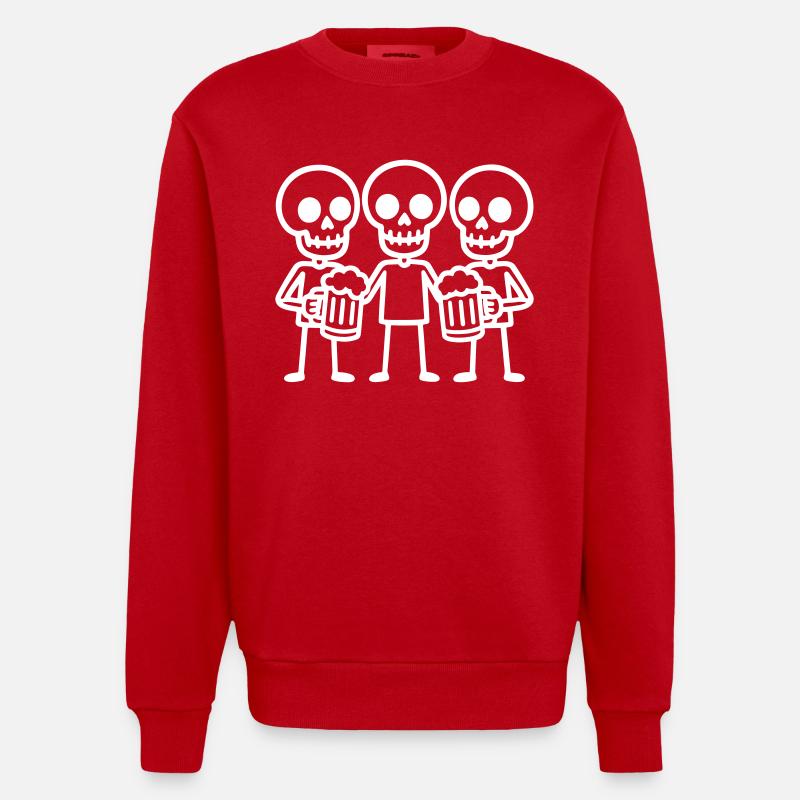 Skeleton Beer Drinking Team - Heavyweight Oversized Organic Crew Neck Made in EU - red