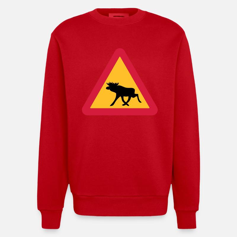 Caution Moose! - Heavyweight Oversized Organic Crew Neck Made in EU - red