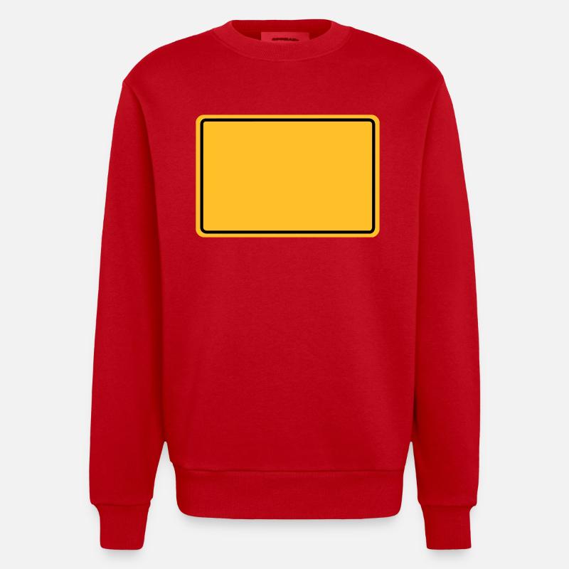 Ortsschild + Dein Text - Heavyweight Oversized Organic Crew Neck Made in EU - red