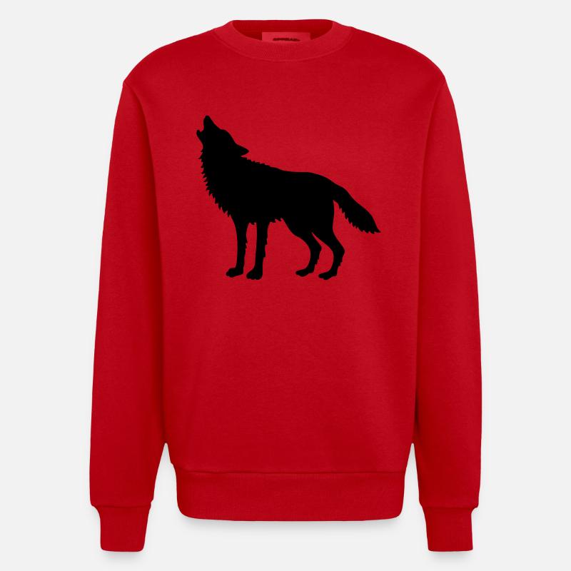 Heulender Wolf (Silhouette) - Heavyweight Oversized Organic Crew Neck Made in EU - Rot