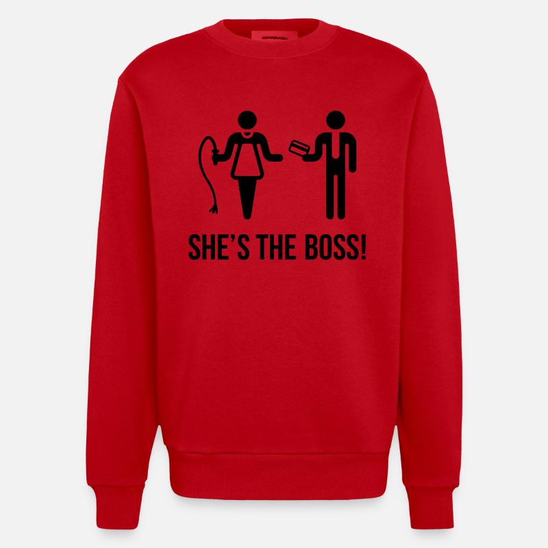 She's The Boss! (Ehefrau & Ehemann) - Heavyweight Oversized Organic Crew Neck Made in EU - Rot