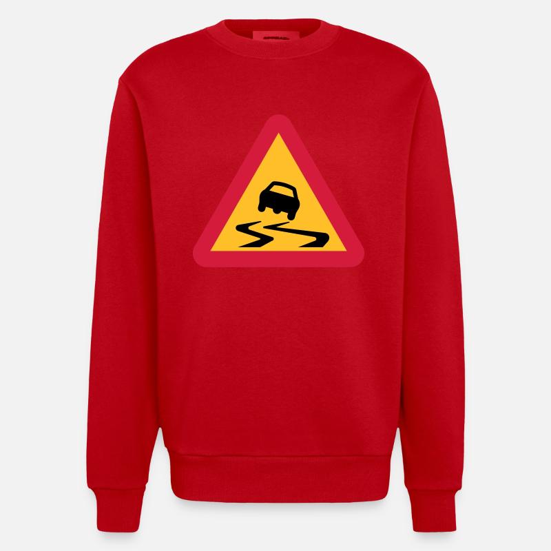 Rutsch-Auto-Warnschild - Heavyweight Oversized Organic Crew Neck Made in EU - Rot