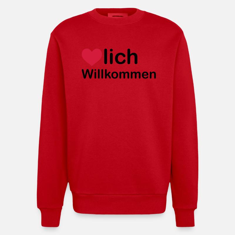herzlich willkommen - Sweat bio épais oversize fabriqué en UE - rouge