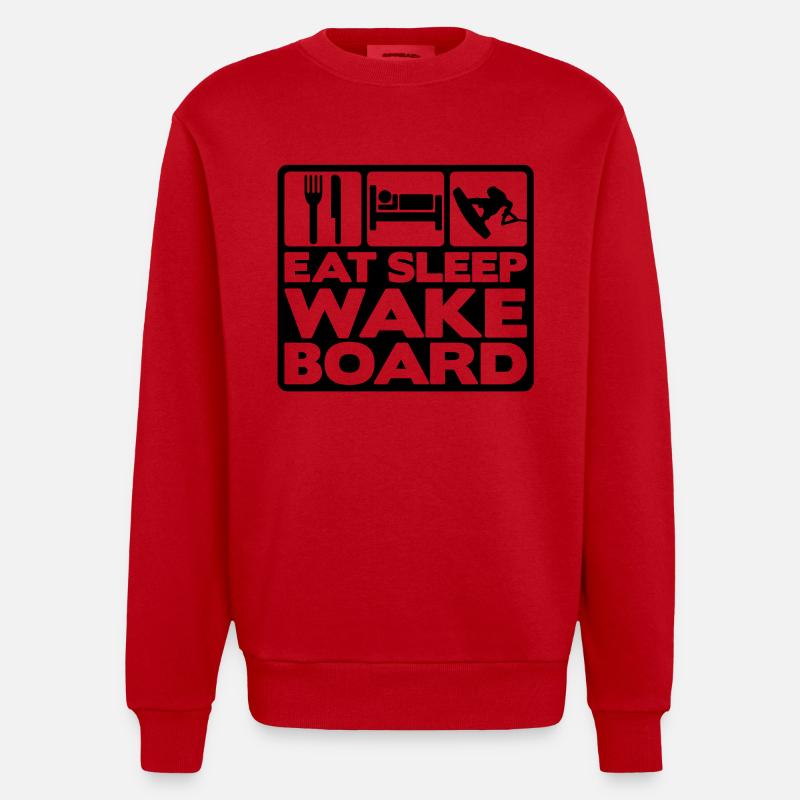 eat sleep wakeboard 01 - Sweat bio épais oversize fabriqué en UE - rouge