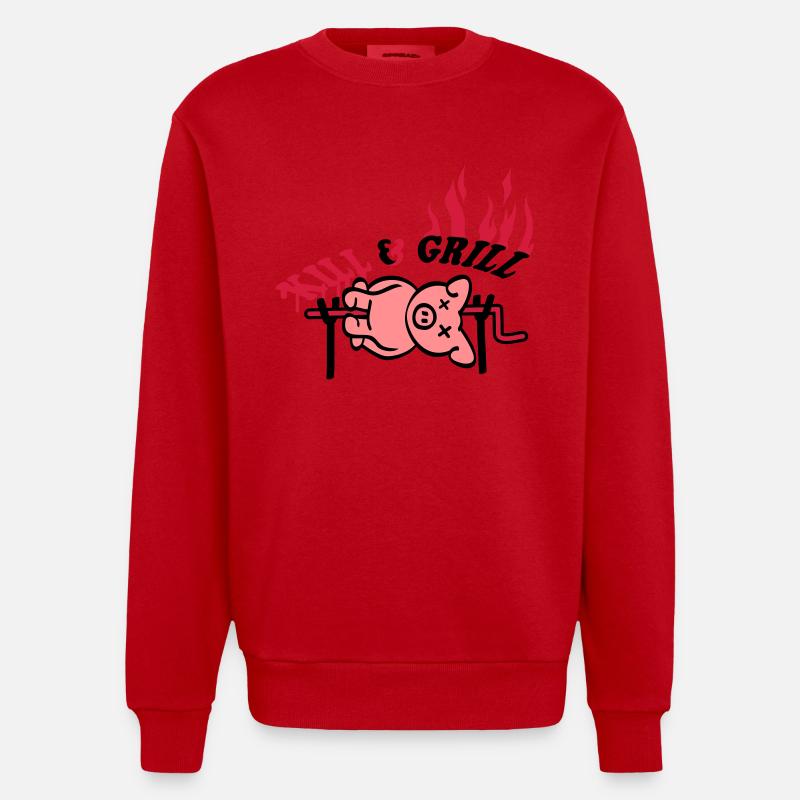 Kill And Grill Pig - Sweat bio épais oversize fabriqué en UE - rouge