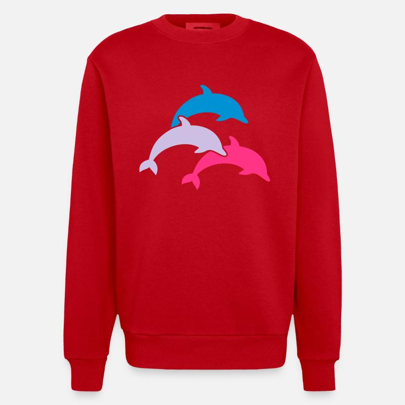 Dolphins - Heavyweight Oversized Organic Crew Neck Made in EU - red
