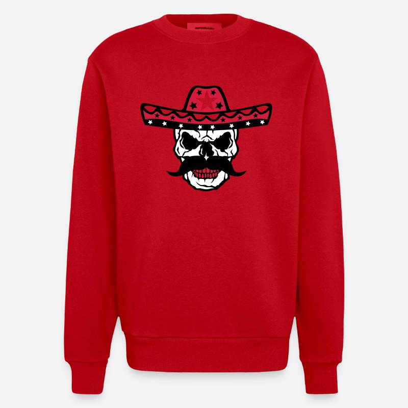 Mexikanische Schädel Schädelkappe 58 - Heavyweight Oversized Organic Crew Neck Made in EU - Rot