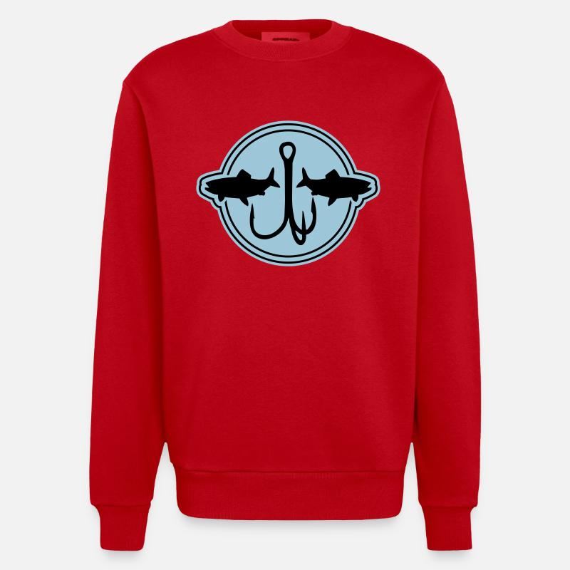 Symbole de pêche Hameçon - Sweat bio épais oversize fabriqué en UE - rouge