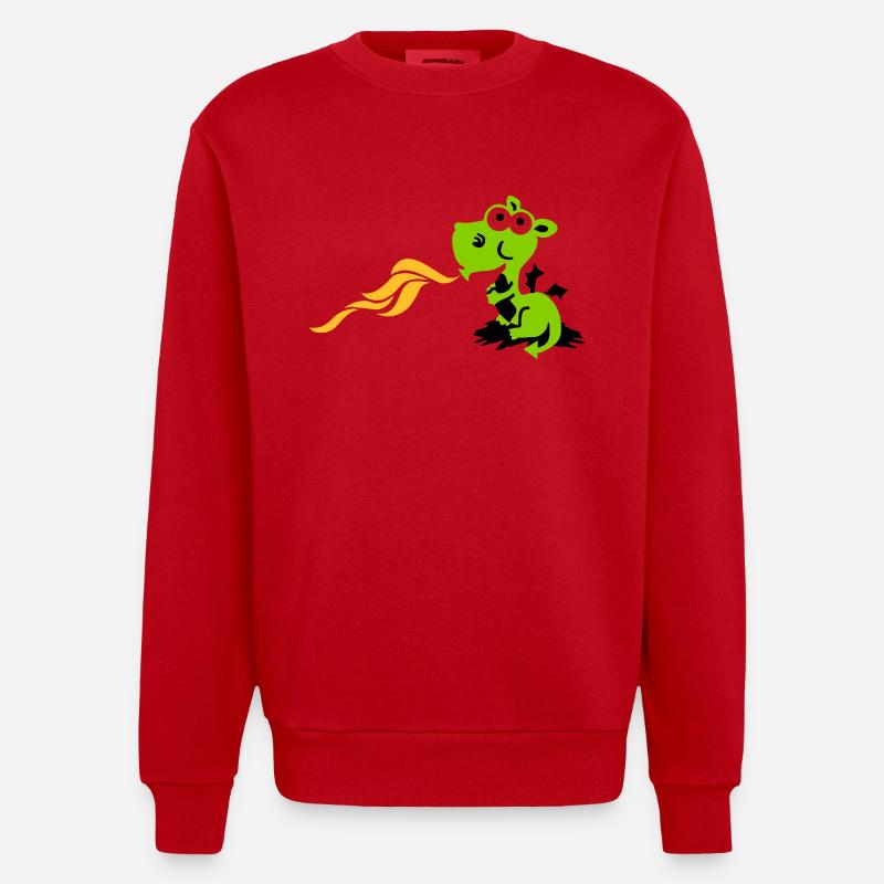 dragon spits fire - Sweat bio épais oversize fabriqué en UE - rouge