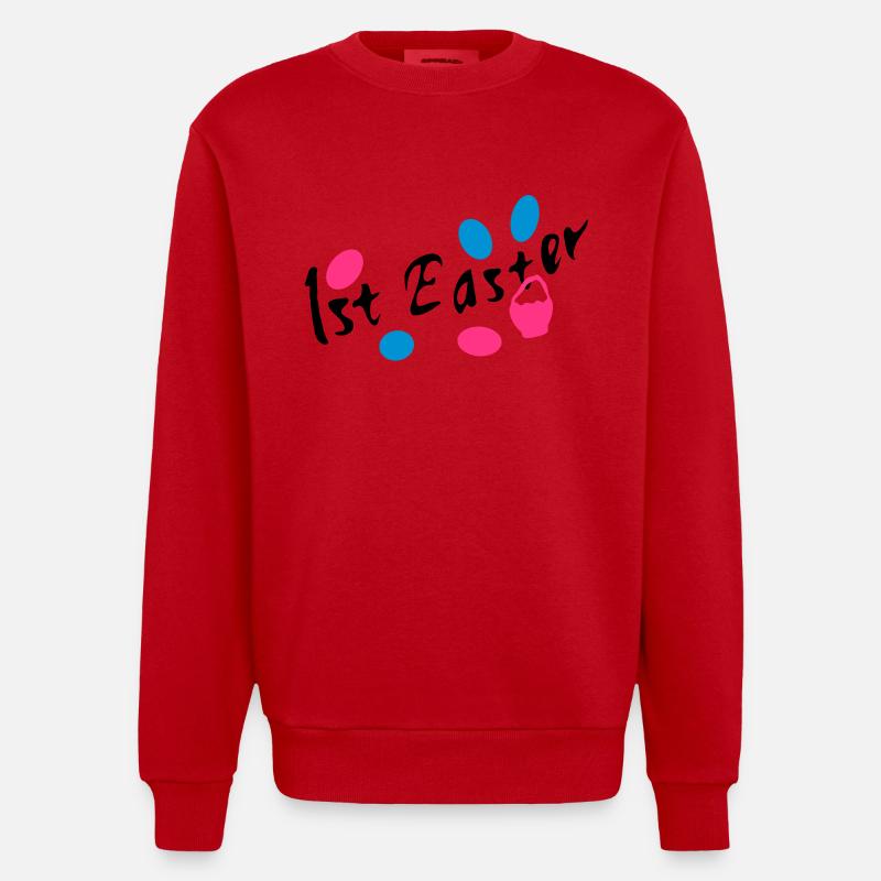 1er Pâques txt easter eggs - Sweat bio épais oversize fabriqué en UE - rouge