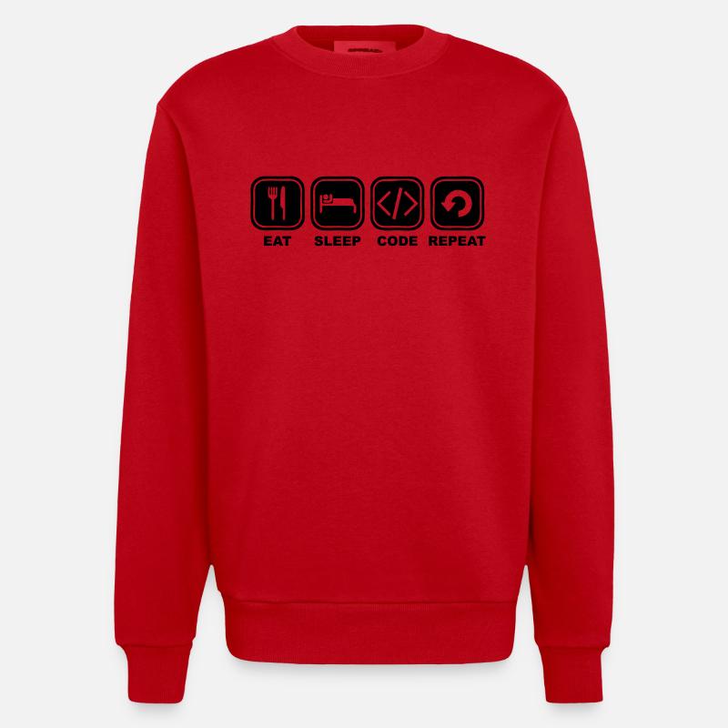 Eat, sleep, Code, Repeat - Sweat bio épais oversize fabriqué en UE - rouge