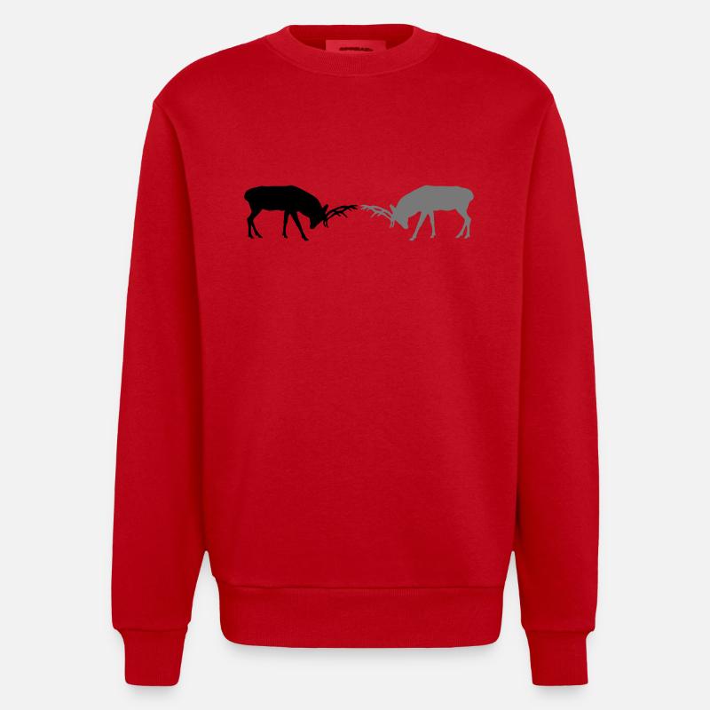 hirsch - geweih - jagd - jäger - Heavyweight Oversized Organic Crew Neck Made in EU - Rot