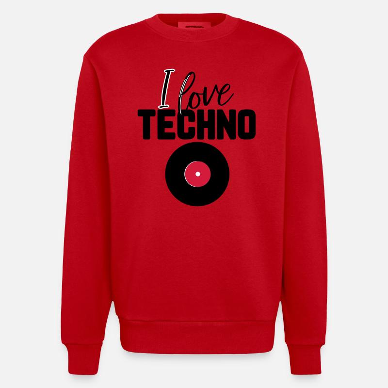 J'adore la techno - Sweat bio épais oversize fabriqué en UE - rouge