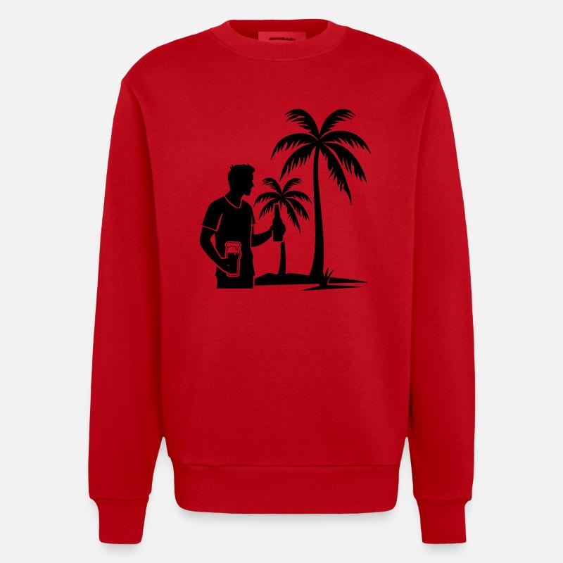 Palmiers Vacancier Île Icône - Sweat bio épais oversize fabriqué en UE - rouge