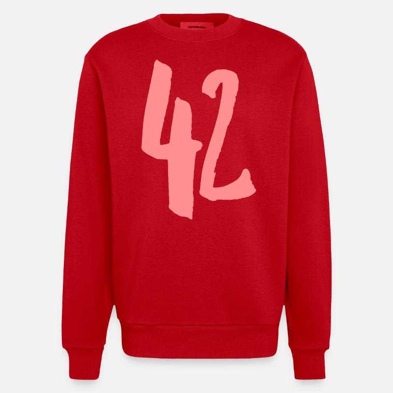 42 - Number - VECTOR - Heavyweight Oversized Organic Crew Neck Made in EU - red