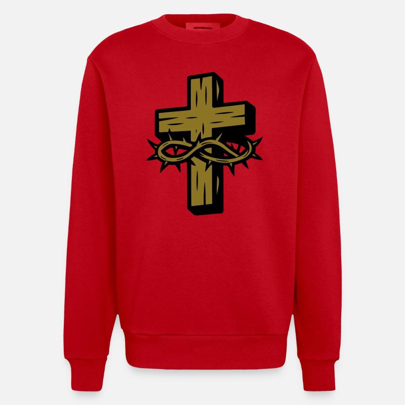 Croix Couronne d’épines Symbole - Sweat bio épais oversize fabriqué en UE - rouge