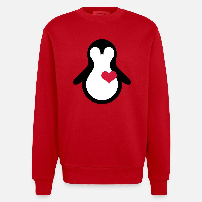 penguin with heart - Sweat bio épais oversize fabriqué en UE - rouge