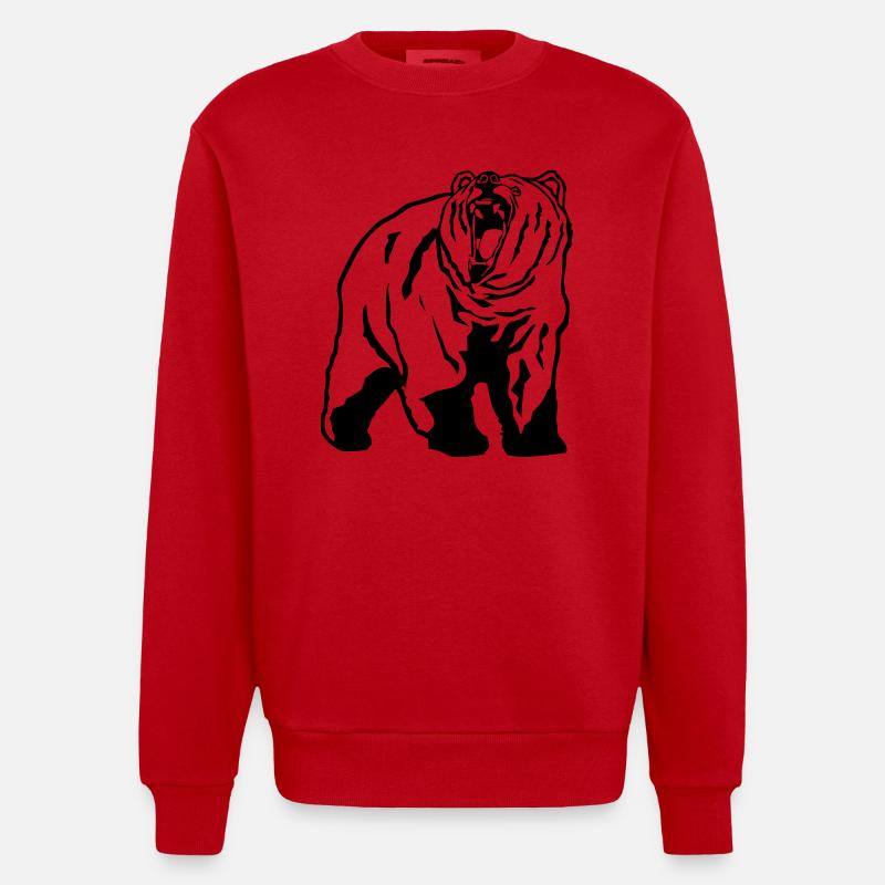 Grizzly - Bear - Bär - Heavyweight Oversized Organic Crew Neck Made in EU - Rot