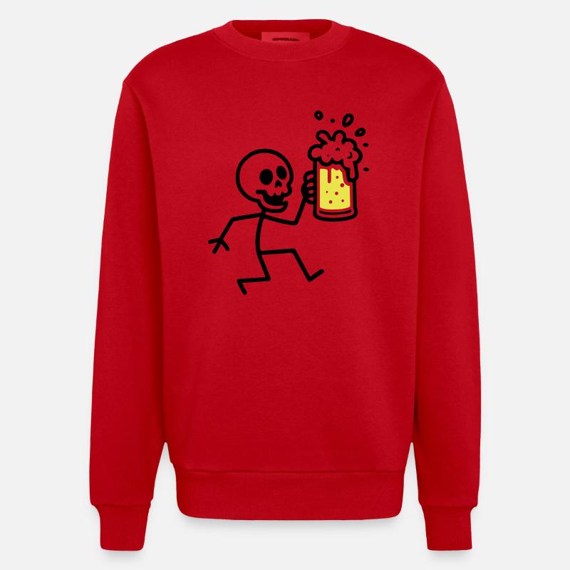Skelett Bier Saufen - Heavyweight Oversized Organic Crew Neck Made in EU - Rot