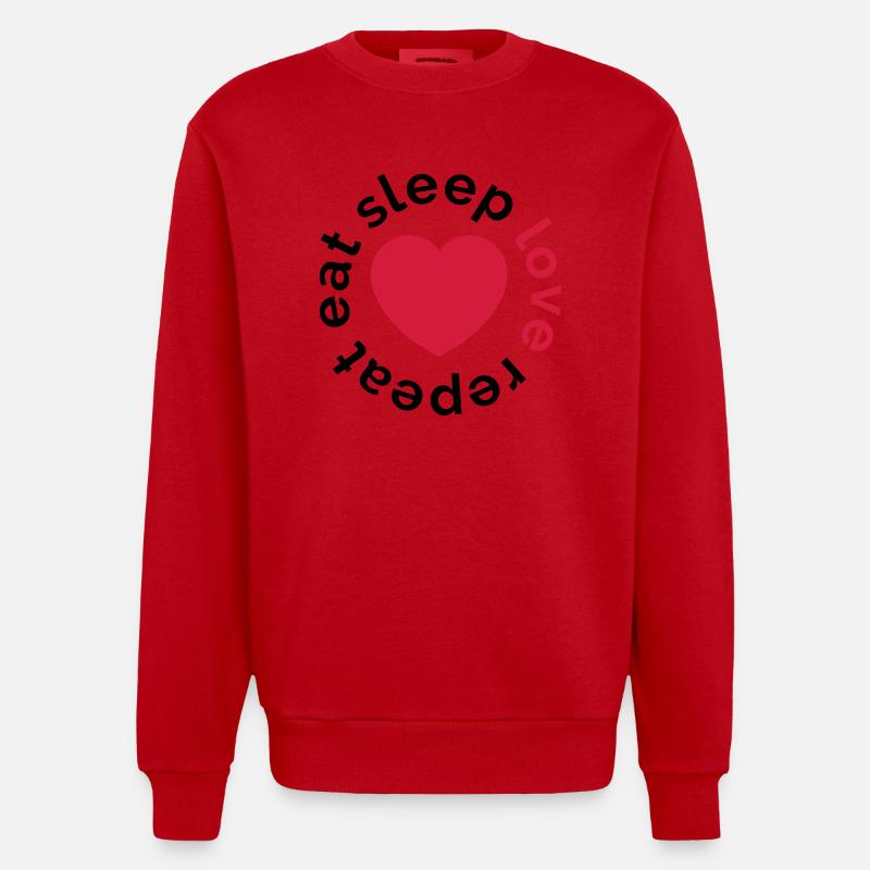 manger sommeil amour répéter - Sweat bio épais oversize fabriqué en UE - rouge