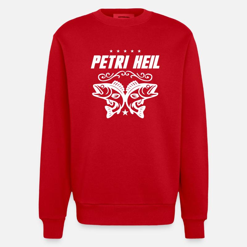 Petri Heil Fischen - Heavyweight Oversized Organic Crew Neck Made in EU - Rot