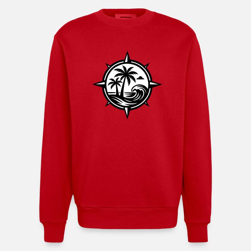 Boussole Palmiers Océan - Sweat bio épais oversize fabriqué en UE - rouge
