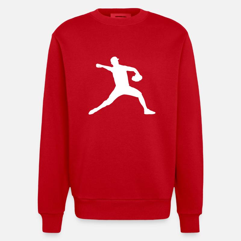 Baseball Schlagball Pitcher Geschenk - Heavyweight Oversized Organic Crew Neck Made in EU - Rot