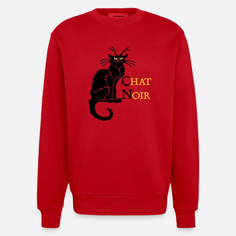 chat noir 'n (text, 2c) - Sweat bio épais oversize fabriqué en UE - rouge