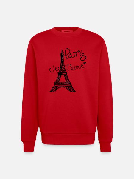 Paris Je T'aime Eiffel tower - Heavyweight Oversized Organic Crew Neck Made in EU - red