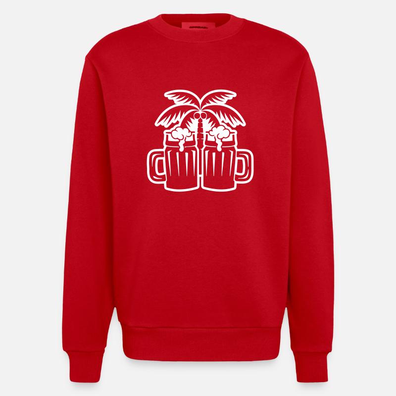 Beer Beach Palm Trees Island - Heavyweight Oversized Organic Crew Neck Made in EU - red