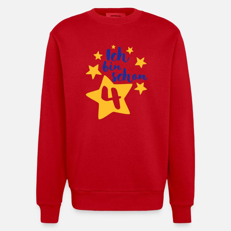 Ich bin schon Vier! - Heavyweight Oversized Organic Crew Neck Made in EU - Rot