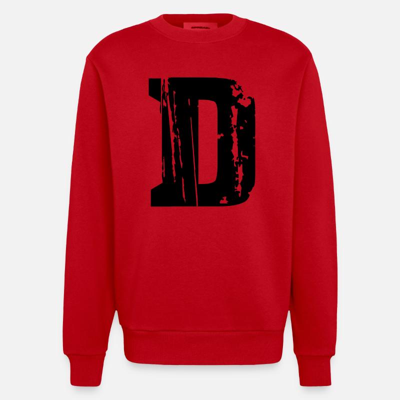 D - Buchstabe - Heavyweight Oversized Organic Crew Neck Made in EU - Rot