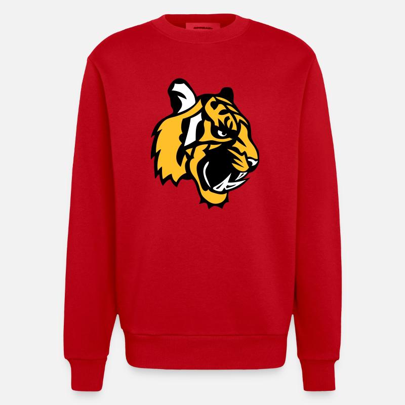 Tigergesicht Cartoon-Maskottchen 28 - Heavyweight Oversized Organic Crew Neck Made in EU - Rot