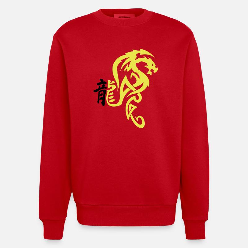 Drachen Tribal 2 - Heavyweight Oversized Organic Crew Neck Made in EU - Rot