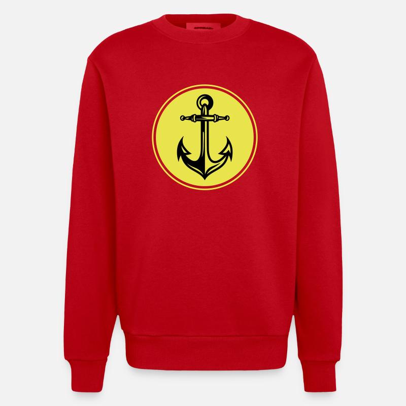 Anker Hafen Symbol - Heavyweight Oversized Organic Crew Neck Made in EU - Rot